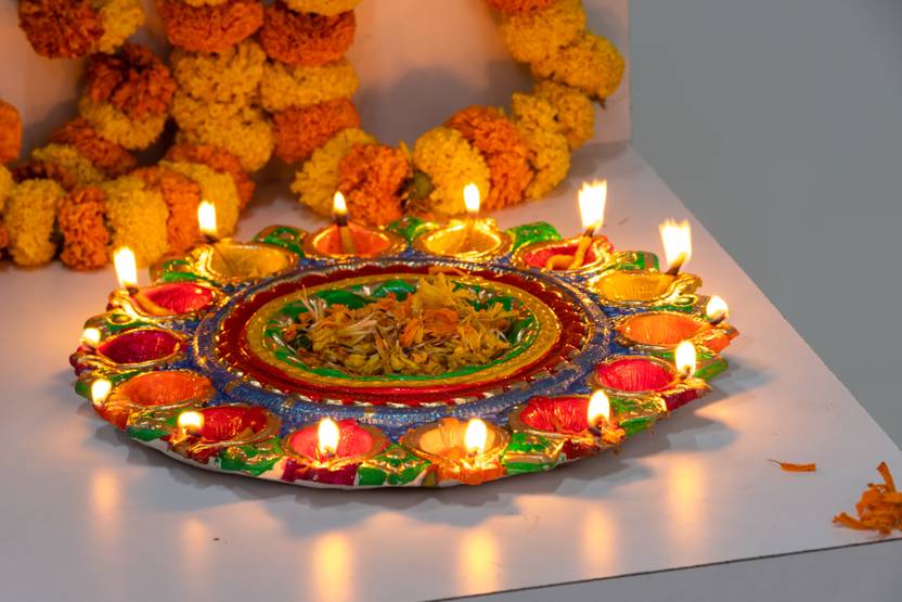 Haus Fabula Handcrafted Terracotta SHUBH LABH 14 Diya for Home/Pooja/Navaratri/Diwali Decor Terracotta Table Diya
