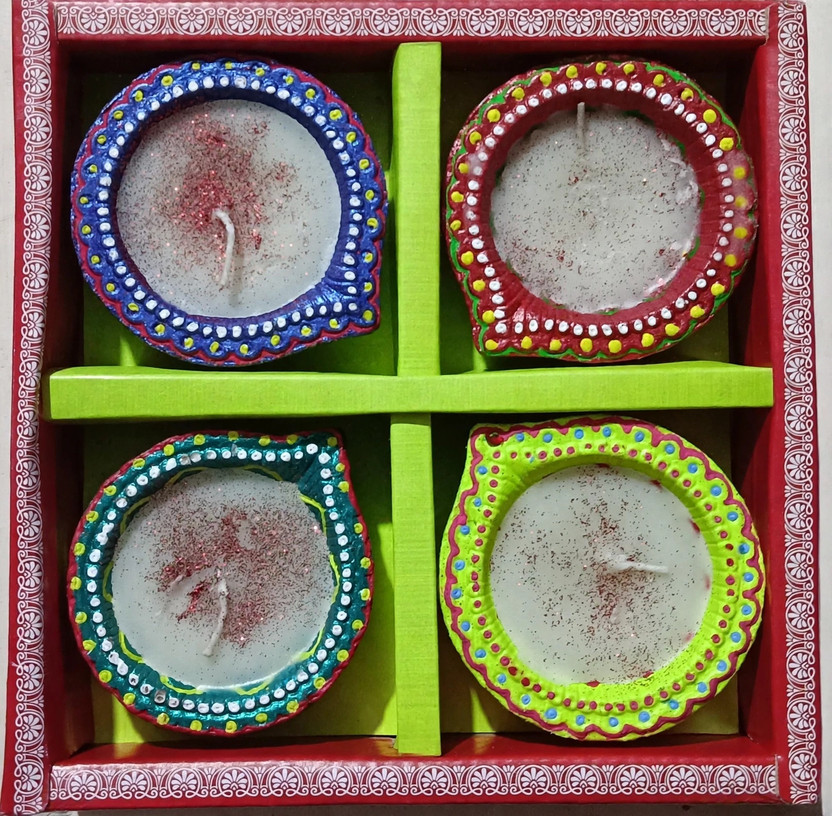 Click to enlarge kashi diya creation Laxmi Diya -01 Terracotta (Pack of 4) Table Diya Set Price in India - Buy kashi diya creation Laxmi Diya -01 Terracotta (Pack of 4) Table Diya Set online at Flipkart.com