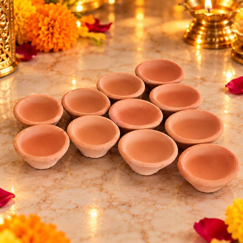 divine dhenu Eco-Friendly Mitti Diya 11 Cow Dung (Pack of 11) Table Diya Set