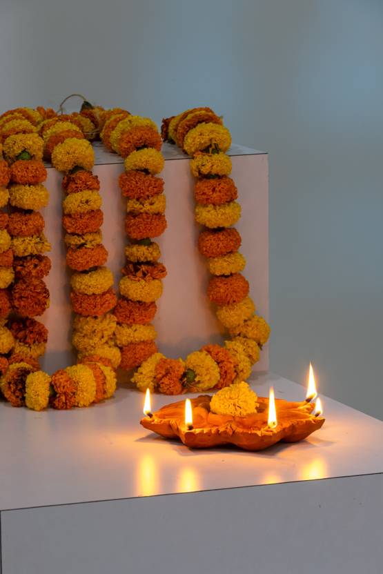 Haus Fabula Handcrafted Terracotta SHUBH LABH AamPata Panch Diya for Home/Pooja/Diwali Decor Terracotta Table Diya