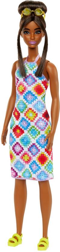 BARBIE Fashionistas Doll #205 with Blond Ponytail, Wearing Pink and Red Floral Dress Multicolor