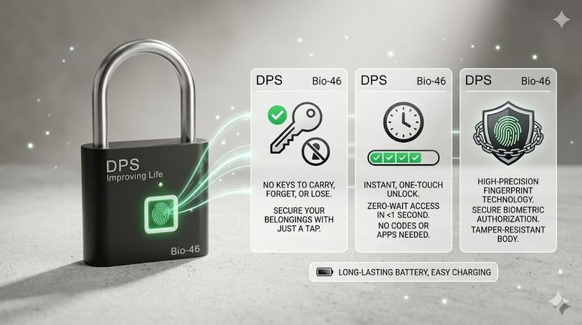 DPS Smart Fingerprint Padlock Combination Lock Pack of 1 - Image 3