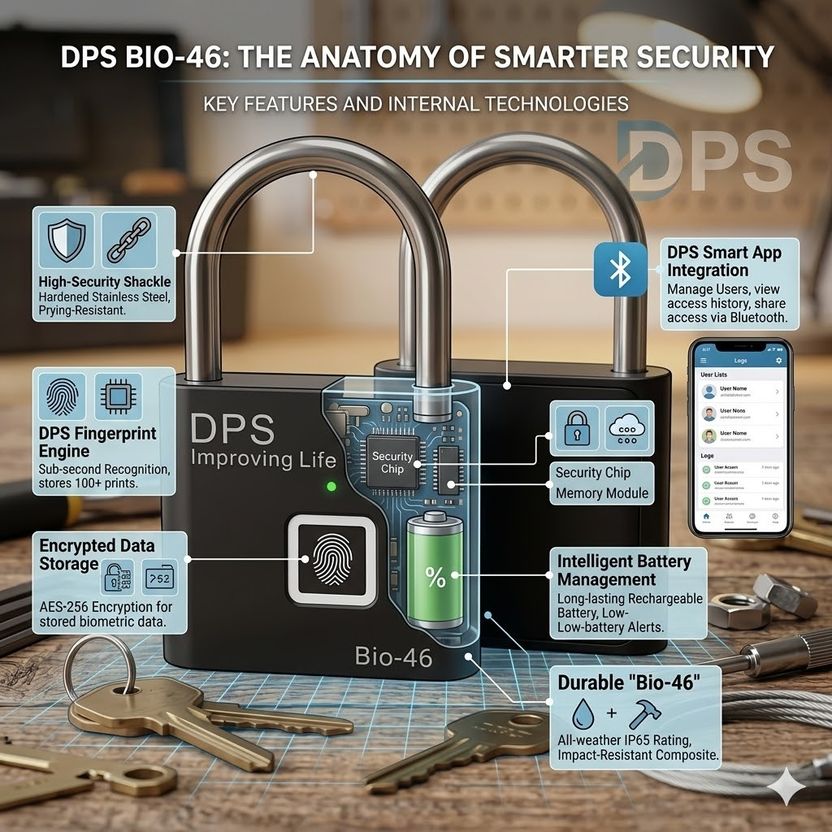 DPS Smart Fingerprint Padlock Combination Lock Pack of 1 - Image 2