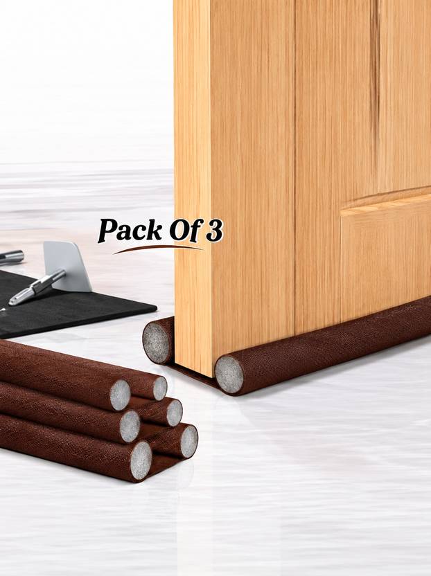 UMAIE Premium Brown Door Draft Stopper – Pack of 3 | Double-Sided Foam Door Guard Foam + Fabric Cover Door Mounted Door Stopper