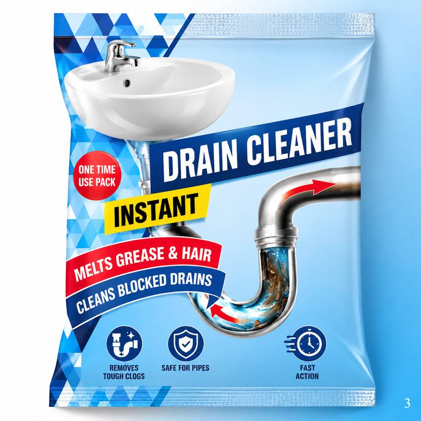 Elviora Instant Drain Cleaner Powder Clogged Pipe Sink Block Remover Grease Cleaner Powder Drain Opener