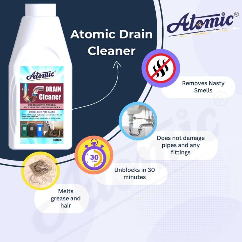 ATOMIC Drain Cleaner Powder for Pipes, Kitchen Sink, Bathroom, Toilet & Drainage Block Powder Drain Opener