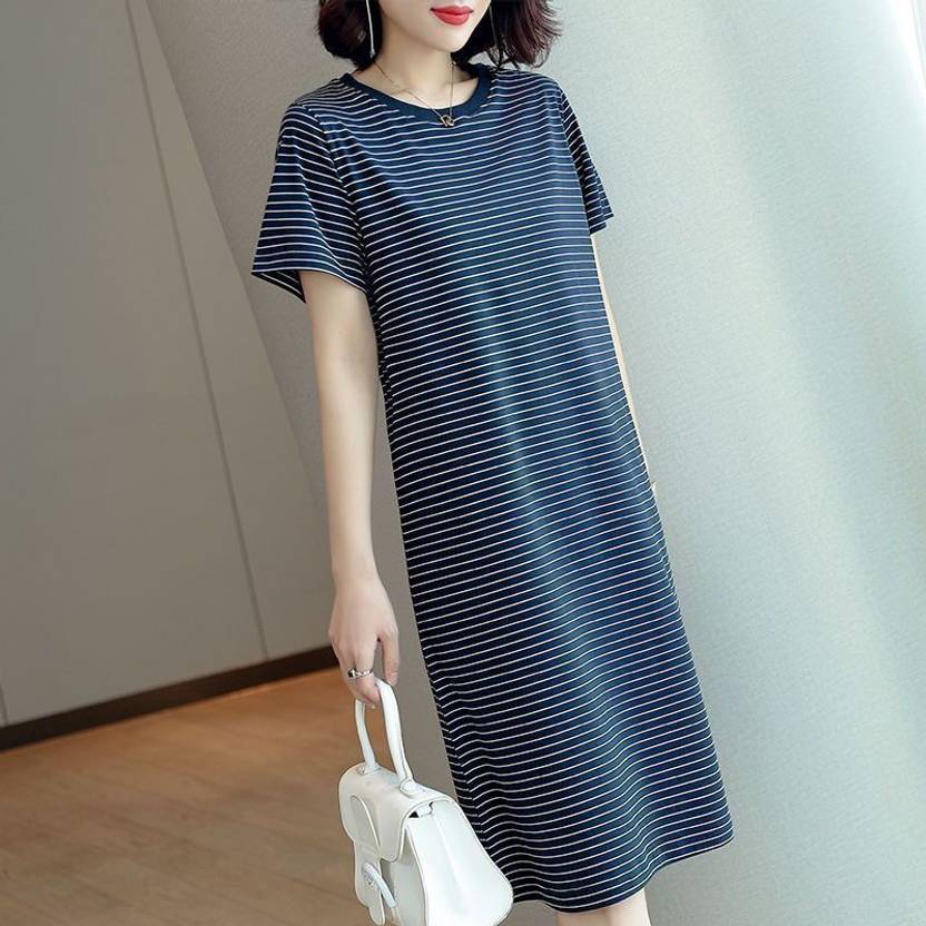 BoStreet Women A-line Dark Blue Knee Length Dress