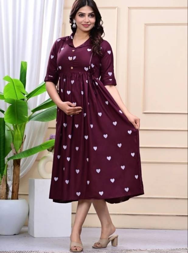 Benicia Attire Women Fit and Flare Maroon Midi/Calf Length Dress