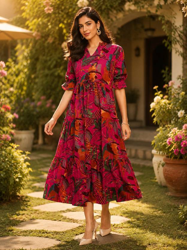 jemcy clothing Women Fit and Flare Multicolor Below Knee Dress