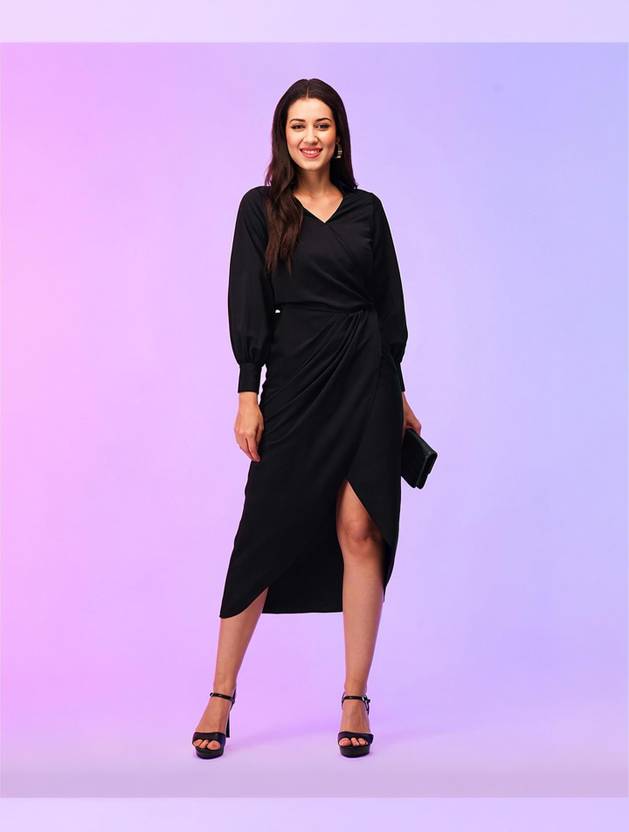 Globus Women Wrap Black Knee Length Dress