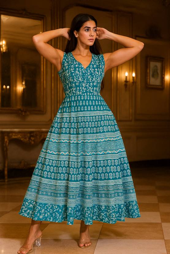 AALIVAAS Women Fit and Flare Blue Midi/Calf Length Dress