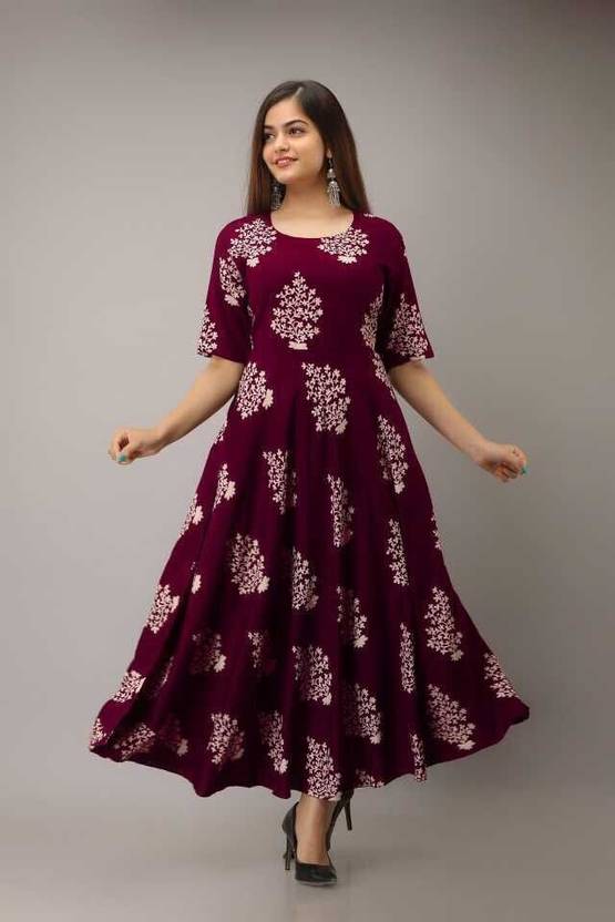 RACHNA FASHION Women Gown Maroon Ankle Length Dress