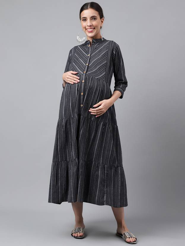 Negen Women Fit and Flare Black Midi/Calf Length Dress