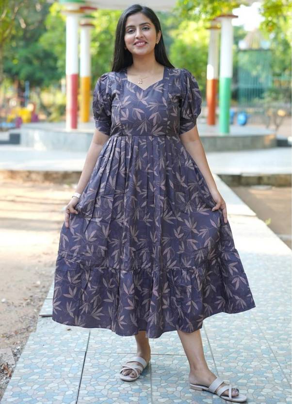 Benicia Attire Women Fit and Flare Grey Above Knee/Mid Thigh Length Dress