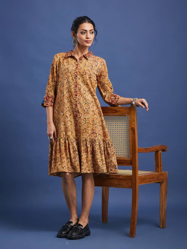 Taavi Women A-line Brown Knee Length Dress