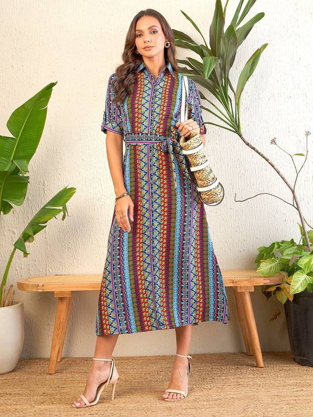 Uptownie Lite Women Maxi Multicolor Full Length Dress