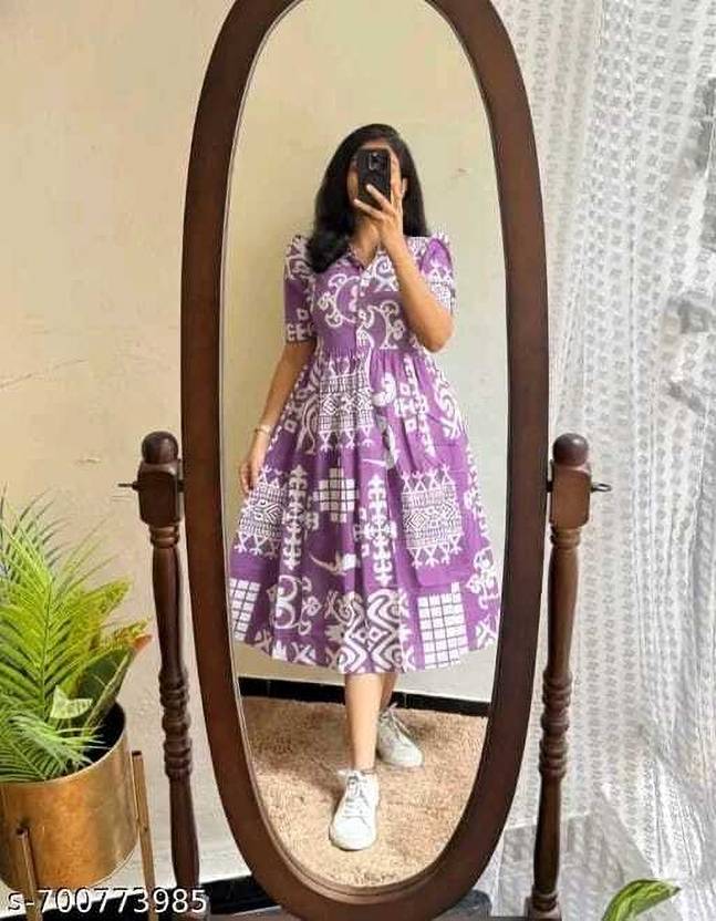 KISHORIFASHION Women Shirt Purple Midi/Calf Length Dress