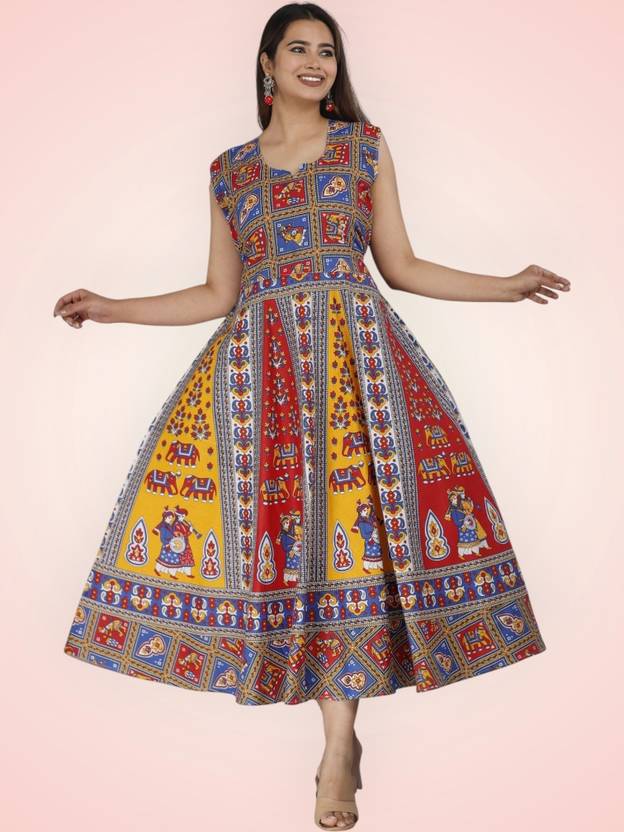 ANUNJA Women Fit and Flare Multicolor Knee Length Dress