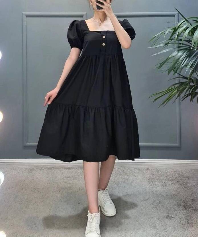 Neminath Women Fit and Flare Black Knee Length Dress