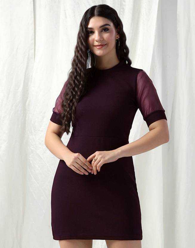 Selvia Women Bodycon Purple Above Knee/Mid Thigh Length Dress
