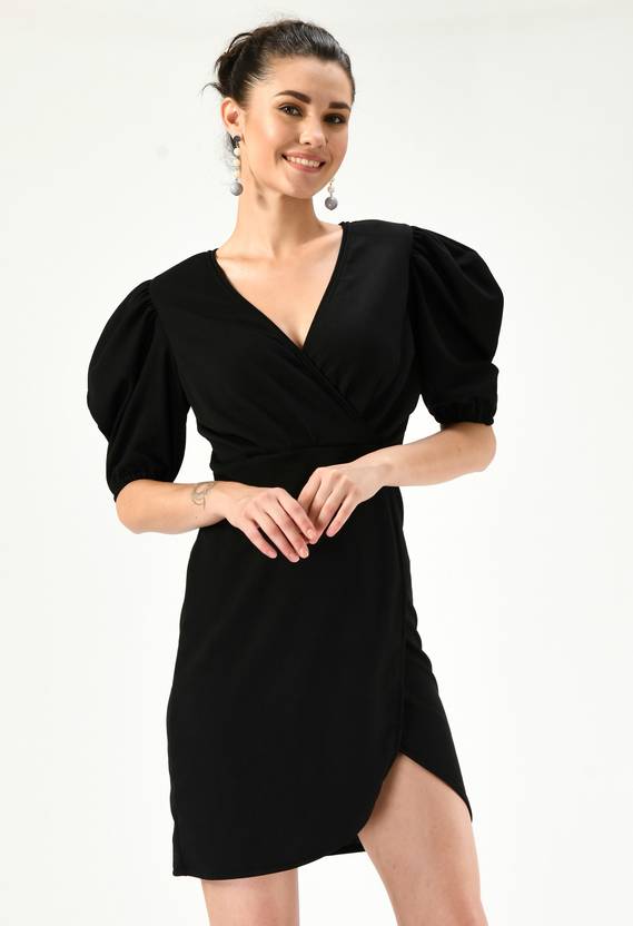 SFOTY Women Bodycon Black Above Knee/Mid Thigh Length Dress