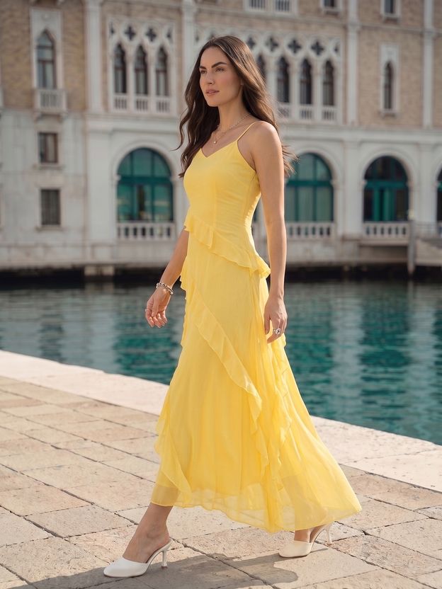 AAYU Women Layered Yellow Maxi Dress - Image 3