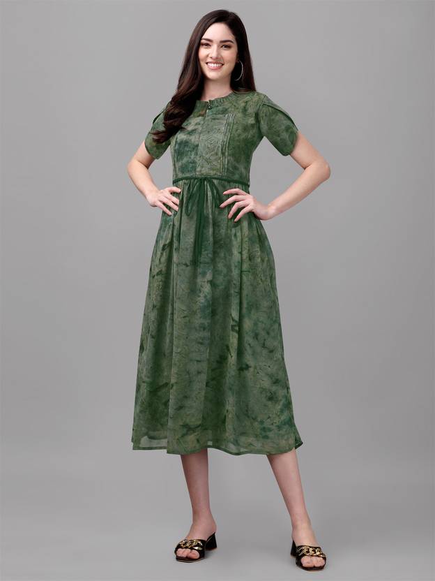 GUFRINA Women Fit and Flare Multicolor Midi/Calf Length Dress