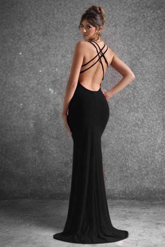 Traquila Women Bodycon Black Maxi/Full Length Dress