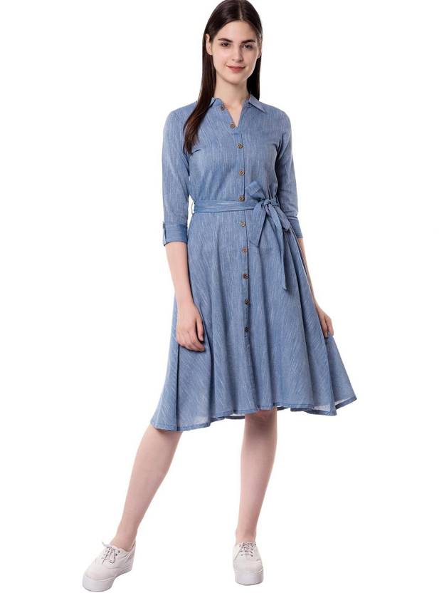 God Bless Women Shirt Blue Above Knee/Mid Thigh Length Dress