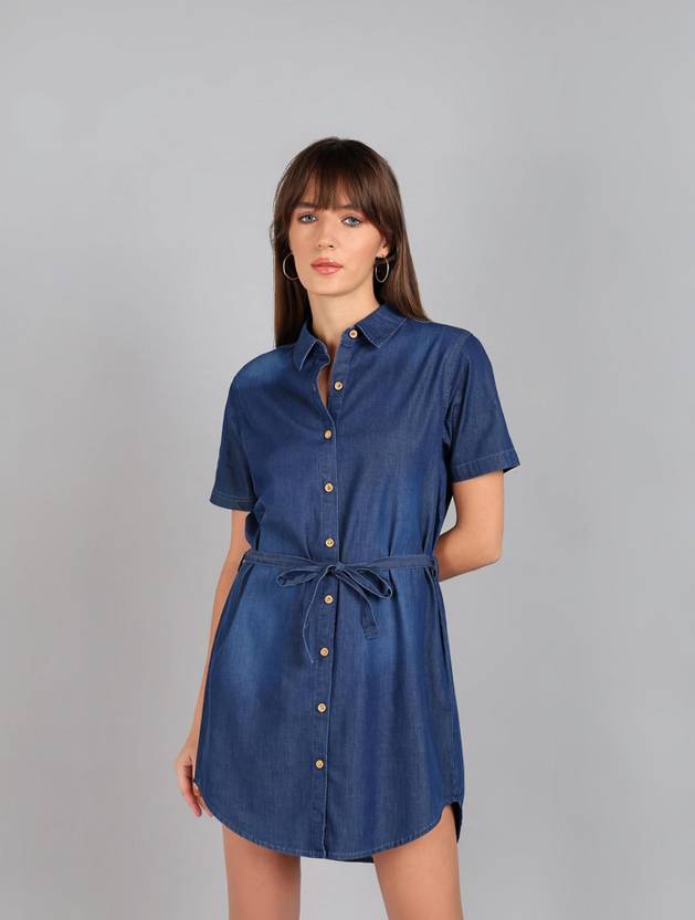 Gaucha Women A-line Dark Blue Above Knee/Mid Thigh Length Dress