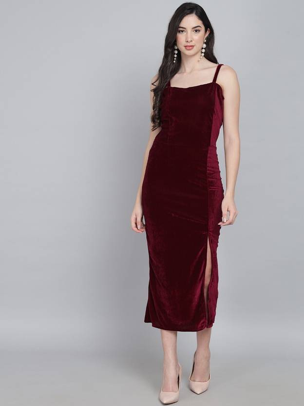 Vaararo Women Bodycon Red Below Knee Dress