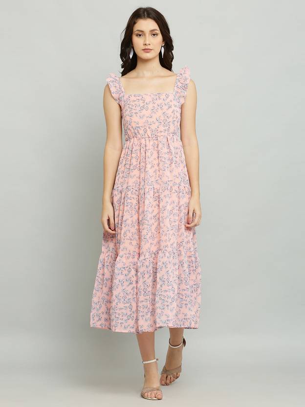Absorbing Women Fit and Flare Beige Midi/Calf Length Dress
