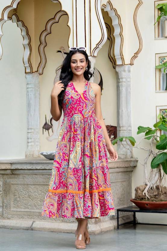 Tanavigarment Women Fit and Flare Multicolor Midi/Calf Length Dress