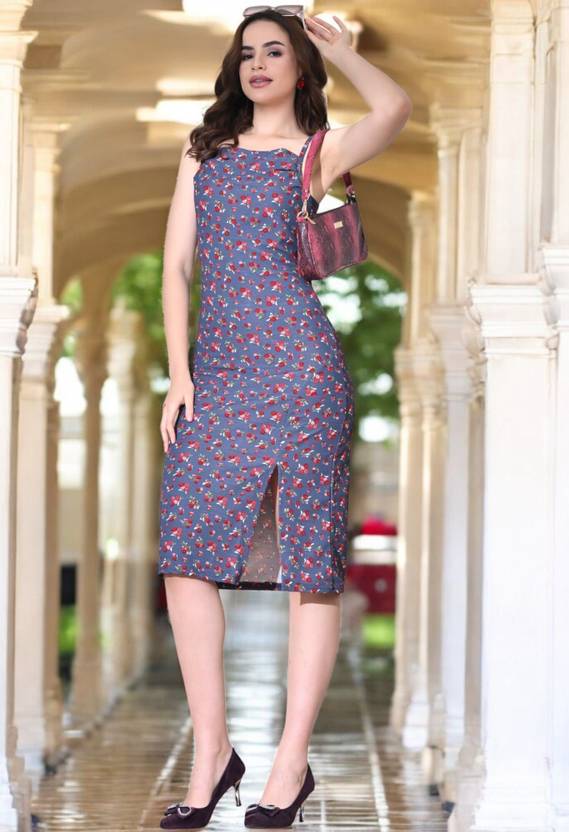 Sfotyy Women Bodycon Grey Knee Length Dress