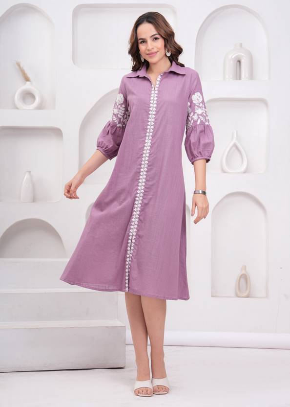 JC4U Women A-line Purple Midi/Calf Length Dress