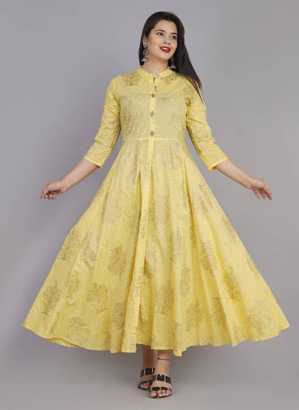 RACHNA FASHION Women Gown Yellow Knee Length Dress