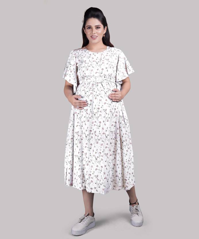 mamma's maternity Women A-line White, Grey, Pink Midi/Calf Length Dress