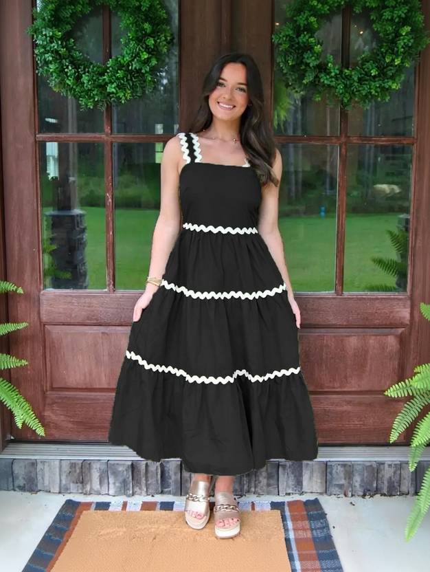 Deklook Women Fit and Flare Black Ankle Length Dress