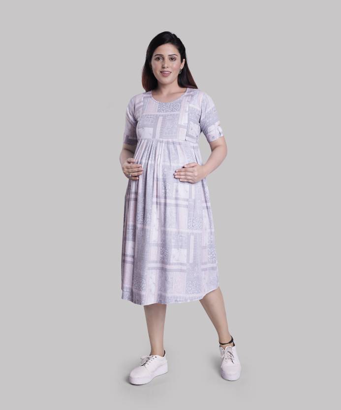 mamma's maternity Women A-line Pink Midi/Calf Length Dress