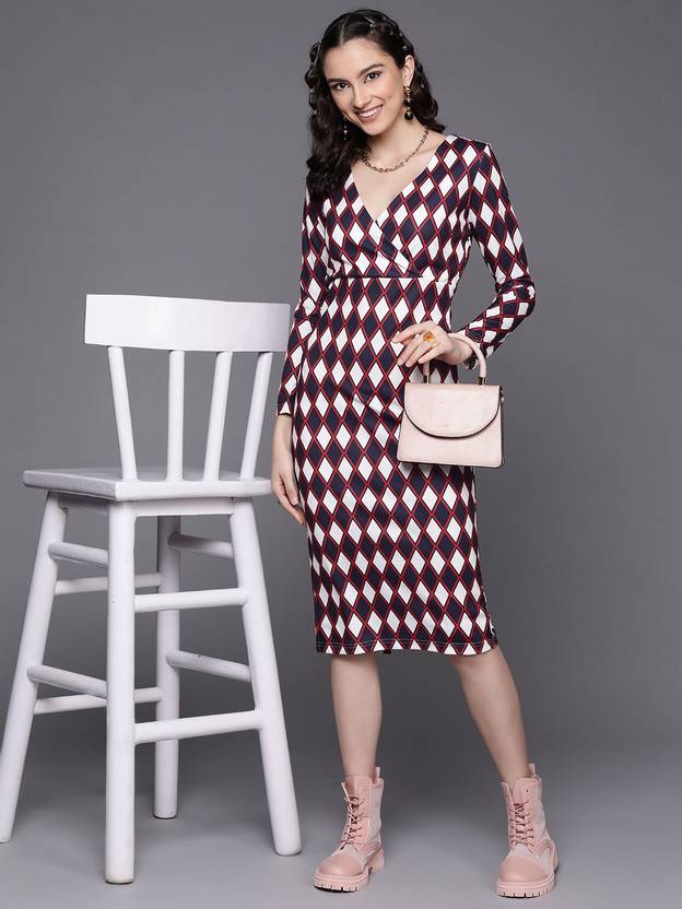 SASSAFRAS Women Bodycon Dark Blue Midi/Calf Length Dress