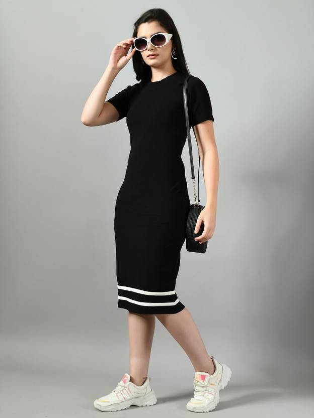 SFOTY Women Bodycon Black Knee Length Dress