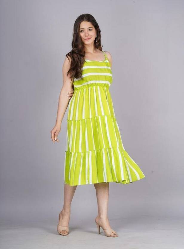 ASFEBRICS Women Gown Green Midi/Calf Length Dress