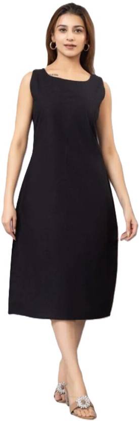 mlada Women A-line Black Midi/Calf Length Dress