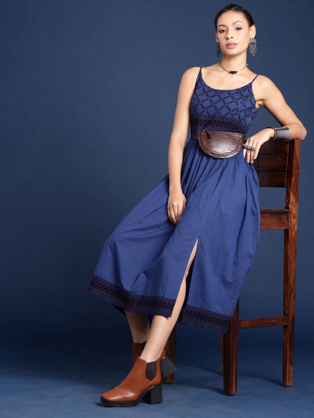 Taavi Women A-line Blue Midi/Calf Length Dress