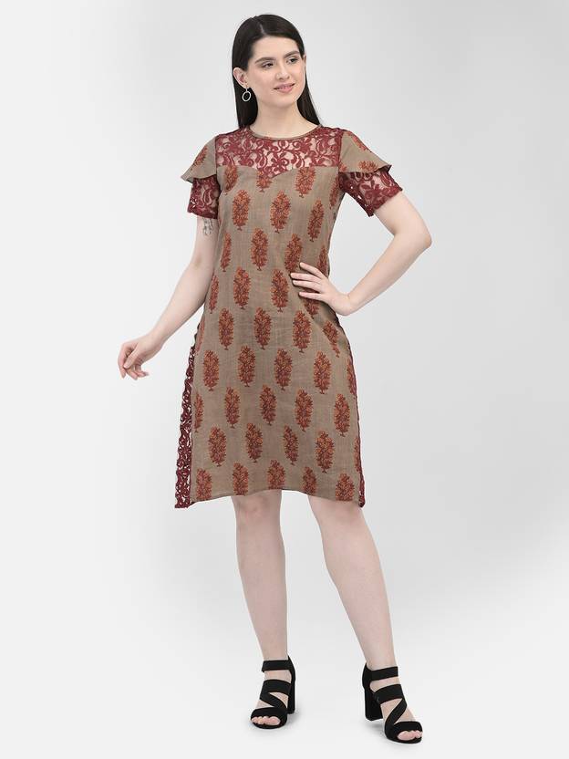 Eavan Women A-line Beige, Maroon, Orange Knee Length Dress