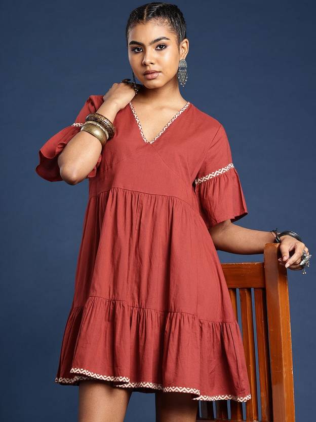 Taavi Women A-line Maroon Mini/Short Dress