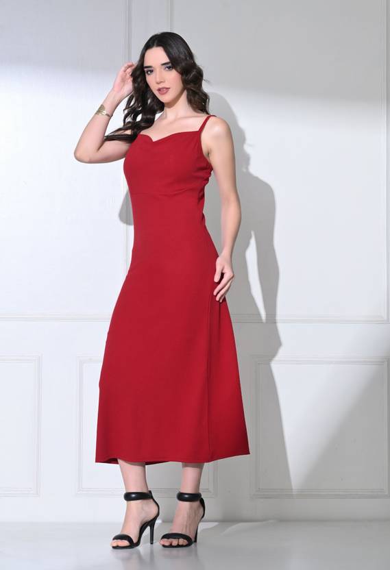 Sfotyy Women Bodycon Maroon Below Knee Dress
