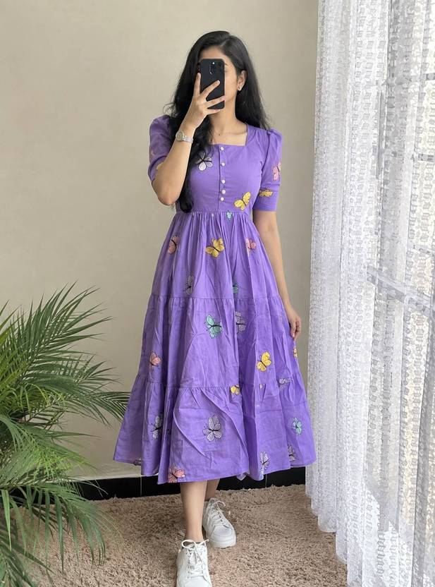 Tanavigarment Women Tiered Multicolor Midi/Calf Length Dress