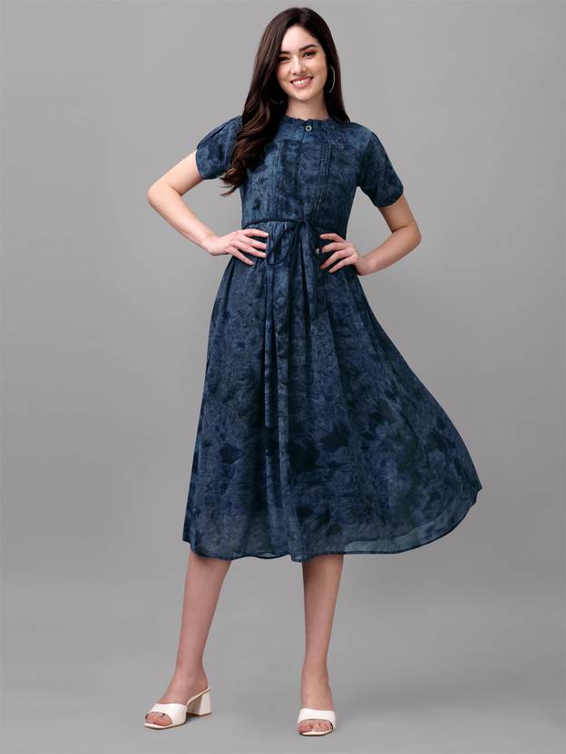 GUFRINA Women Fit and Flare Multicolor Midi/Calf Length Dress