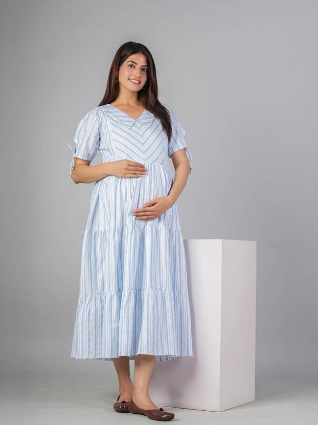 Negen Women Gathered White Midi/Calf Length Dress